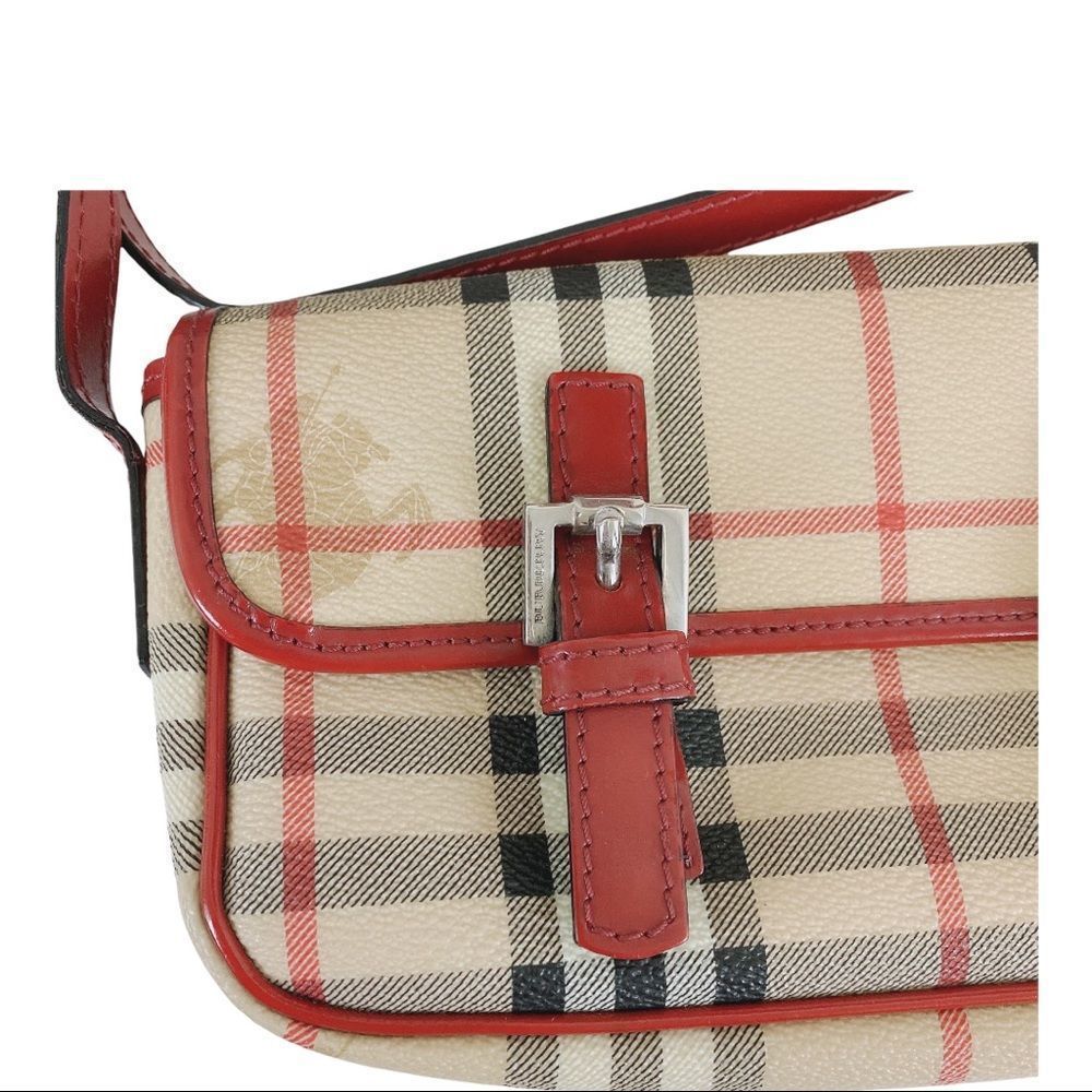 BURBERRY RED, CANVAS LEATHER SHOULDER BAG - Picture 8 of 14